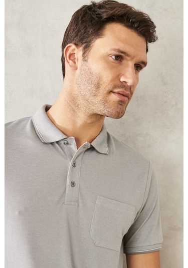 Ac&Co / Altınyıldız Classics Polo Yaka Cepli Regular Fit Bol Kesim Düz Tişört - 465114609 Gri