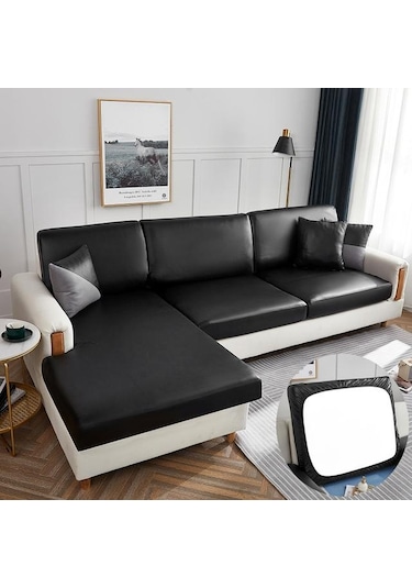 Siyah Su Geçirmez Pu Mobilyalar Koruyucu Kanepe Minder Örtüsü Köşe Kanepe Koltuk Minderi Slipcover Elastik Düz Renk Kanepe Örtüsü Normal Size-1