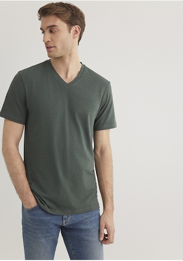 Mavi - V Yaka Streç Yeşil Basic Tişört 061748-25752-Yeşil