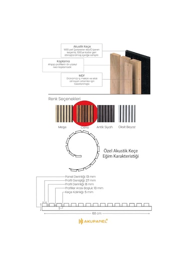 Akupanel 60x120 Cm Flex Ceviz Dekoratif Akustik Ahşap Duvar Paneli Ceviz
