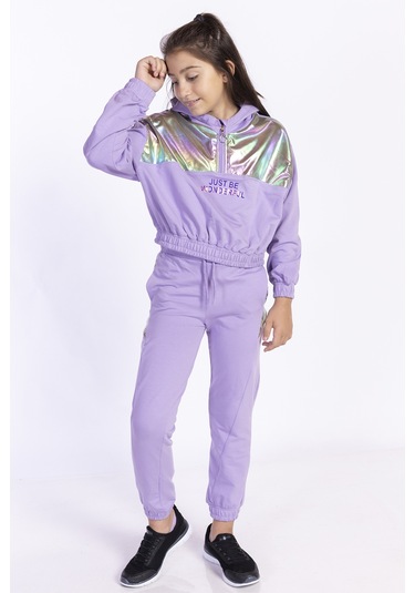 Toontoy Kız Çocuk Hologram Detaylı Eşofman Takımı Yeşil