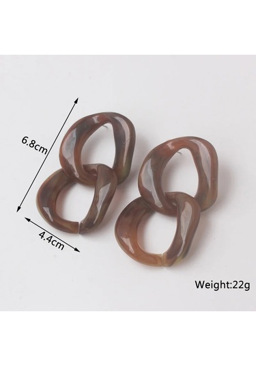 Guangtuo Akrilik Kadın Dangle Küpe - Hollow Geometrik Desenli Leopar Şerit Kolye Black Gun Kaplama