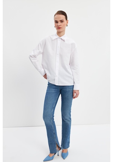 Stella Pulvis Beyaz Çift Yaka Detaylı Oxford Gömlek Beyaz