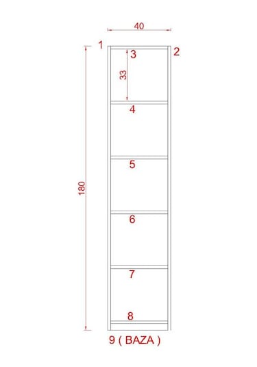 Rafkestir Asya Suntalam Kitaplık ( 40 X 180 Cm ) - Kapaklı Hareli Ceviz (M