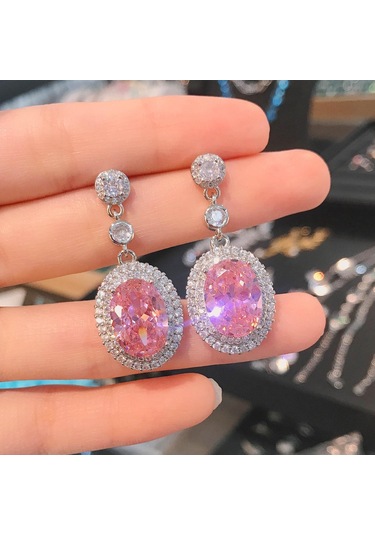 Pembe Gerçek S925 Gümüş Ayar Safir Damla Küpe Kadınlar Için Aretes De Mujer Topaz Takı Taş Küpe Kadın Orecchini