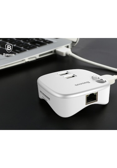 Baseus Rj45 Tf Çok Fonsiyonlu Notebook Adaptörü Hub Dual Usb 3.0 Gümüş