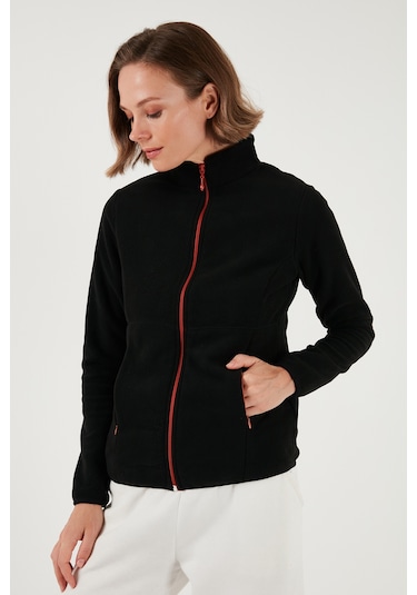 Lela Slim Fit Anti-Pilling Tüylenme Yapmayan Fermuarlı  Polar Bayan Hırka 5907012 Siyah