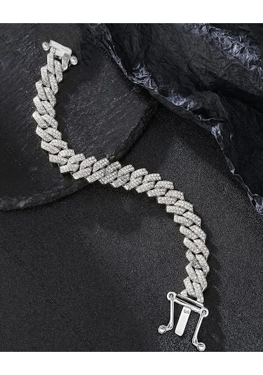 Brezza Lusso Jewelry Gurmet Zincir Model Pırlanta Işıltılı İthal Kadın Gümüş Bileklik 17 Cm