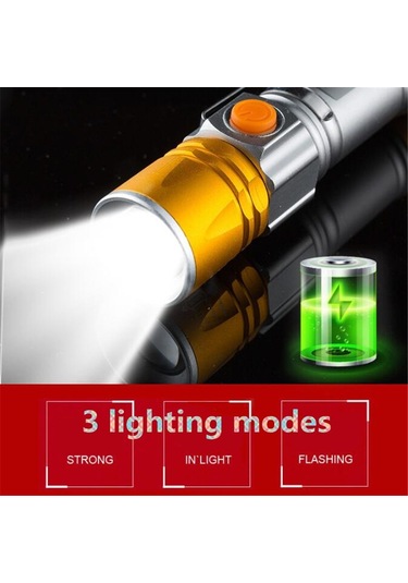 Dış Mekan Güçlü Güç El Feneri Ni Ycle Usb Fişi Şarj Edilir Led El Feneri Siyah