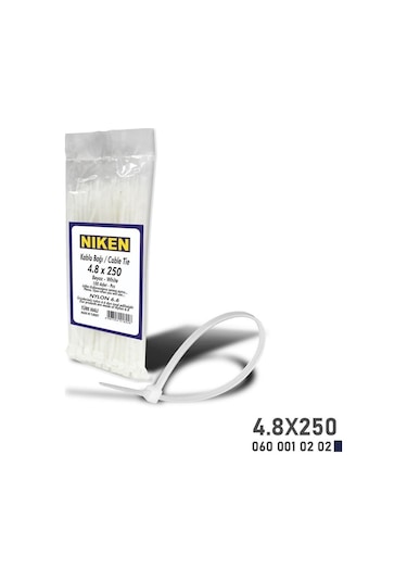 Niken Kablo Bağı Beyaz 4,8x250 100 Adet - Ekolmaks