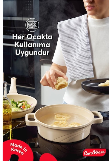 Ceraware Vetta 10 Parça Seramik Yapışmaz Tencere Tava Seti Bej