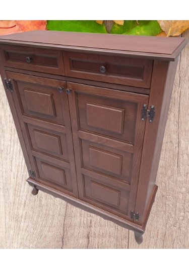 Bengi Ayakkabılık Kareli Çok Amaç Model Parlak Ceviz 2 Kapaklı