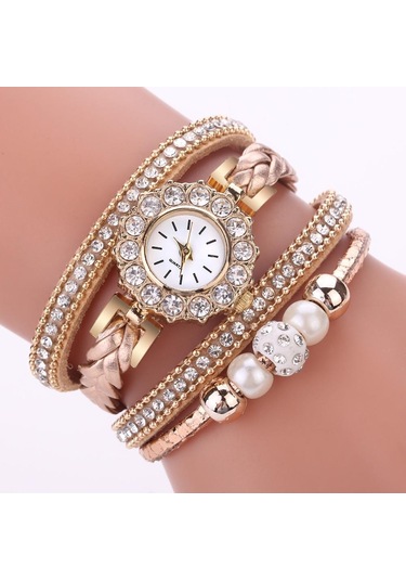 Bej Kadın Moda Kuvars Bilek Vintage Örgü Wrap İzle Bilezik