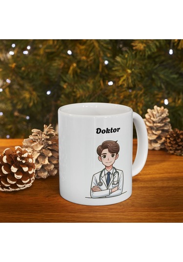 Erkek Doktor Hediyelik Baskılı Porselen Beyaz Lüks Kupa Bardak Beyaz
