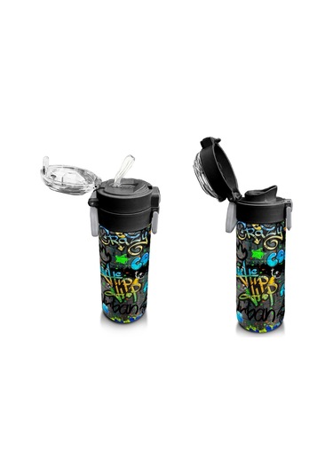 Coral High Çelik Matara Termos/suluk 31972 - 500ml, Erkek Çocuk - Siyah Mavi Grafiti Desenli Çok Renkli