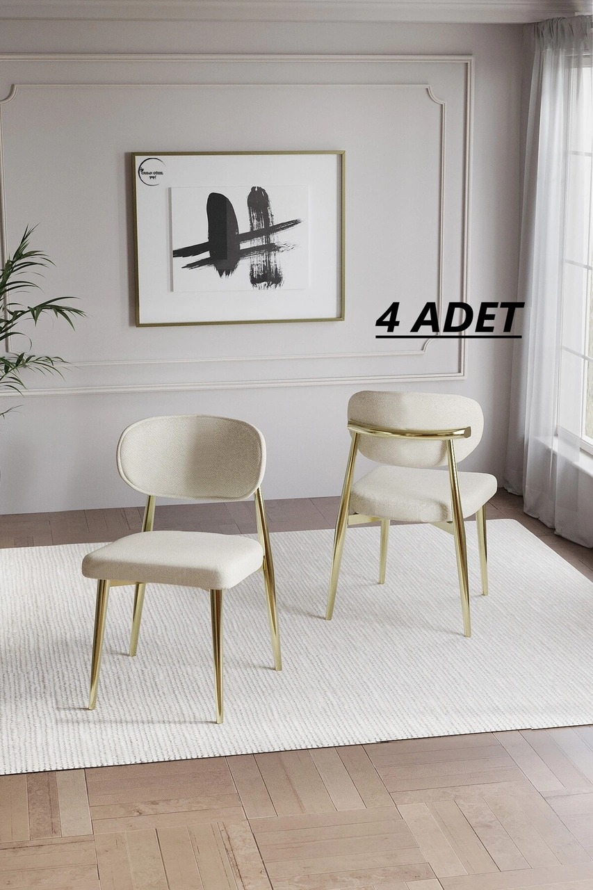 Bohem Polo Mutfak Sandalyesi 4 Adet Gold Krem