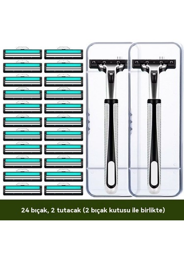 Bıçak Tıraş Makinesi Tıraş Makinesi Paslanmaz Çelik Manuel Kafa Erkek Vintage Sakal Bıçağı Sakal Bıçağı Sakal Bıçağı Elektrikli Değiştirme 24 Bıçak 2 Bıçak Sapı 2 Bıçak Kutusu Gönder