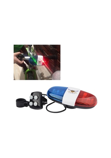 Bisiklet Polis Sirenli Korna 4 Farklı Melodi 6 Işıklı Pil Dahil Mavi - Kırmızı