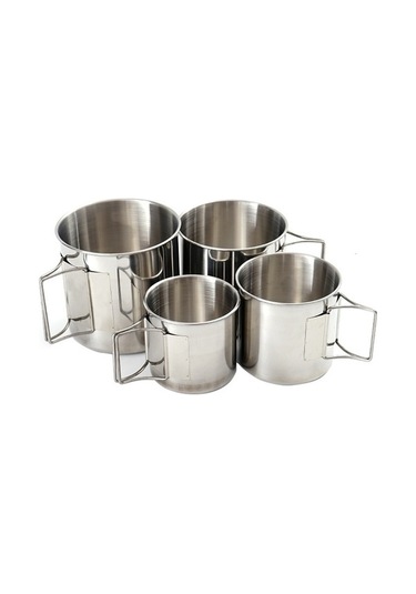 Pazly Cbtx 4'lü Açık Bardak Seti, 304 Paslanmaz Çelik, Katlanır Kase, Taşınabilir Küçük Boy Gümüş