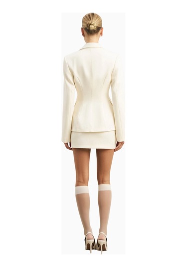 Because Of Alice Single Breasted Cinched Waist Blazer Kadın Ceket Krem