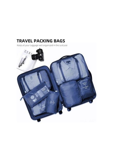 Hfambition Seyahat Çantası Giyim Sınıflandırma Organizer, 7'li Set, Su Geçirmez Kumaş, Çift Fermuar, Uzunluk Tasarrufu KOYU MAVİ