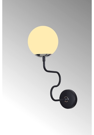 Luzarana Ferro Yatay Krom-siyah Metal Gövde Beyaz Camlı Tasarım  Aplik