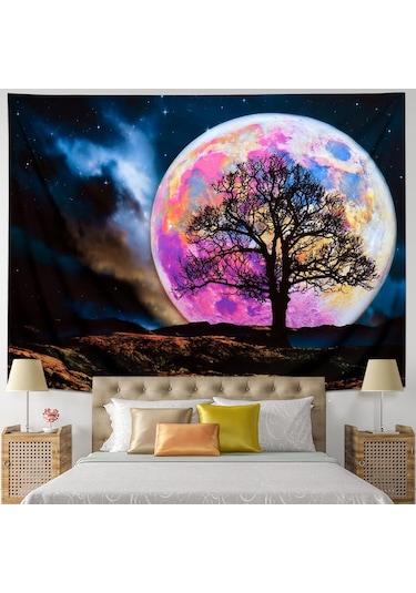 Blacklight Ay Goblen Uv Reaktif Galaxy Uzay Goblen Trippy Dağ Ağacı Goblen Yıldızlı Gece Gökyüzü Goblen Duvar Asılı