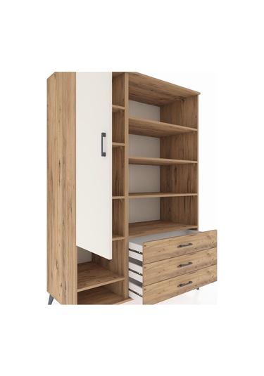 Kronos Dolap 9 Raflı 3 Çekmeceli Tek Kapaklı 132x59x195 Çam-aytaşı/çam Aytası/atlas Çam