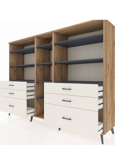 Hyperion Dolap 10 Raflı 6 Çekmeceli 220x44x163 Çam-antrasit/ayta Çam-antrasit/aytaşı