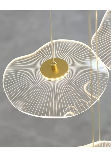 Burenze Burenze Luxury Exclusive Üçlü Sıralı Sarkıt Led Avize Jellyfish Gold Sarı Ledli Avize -burenze2022-7 Gold Sarı