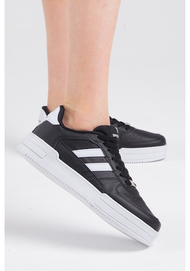 Tonny Black Unisex Siyah Beyaz Yanı Çizgili Bağcıklı Rahat Kalıp