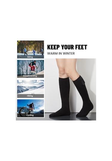 Youmex Unisex Elektrikli Isıtmalı Spor Çorap - Sıcaklık Kontrollü, Şarjlı, Uzun Bilekli, Isı Sağlama, Sıcak Ayak Koruma - Siyah, Tek Boyut Siyah