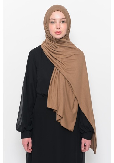 Hazır Pratik Geçmeli Lüks Düz Penye Şal Çapraz Hizalı Çikolata