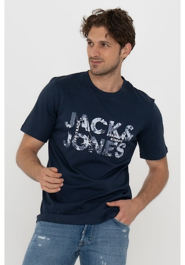 Jack & Jones 12215700  Techlogo Bisiklet Yaka Logolu Tisört Navy Blazer Lacivert