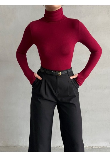 Kadın Parmak Detaylı Balıkçı Yaka Soft Bluz Bordo