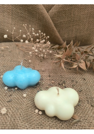 Bulut Desenli Dekoratif Mum, Tek Renk Ekru