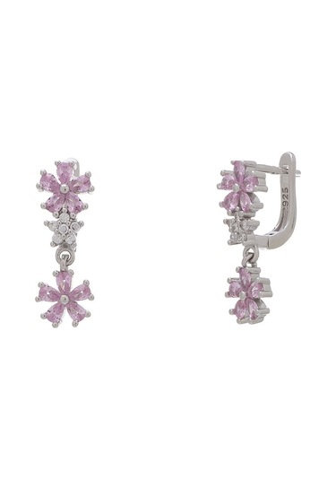 Çiçek Model Pembe Zirkon Taşlı 925 Ayar Gümüş Kadın Küpe Gümüş