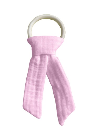 Pamuk Muslin Bebek Diş Kaşıyıcı Yıkanabilir Ahşap Pembe