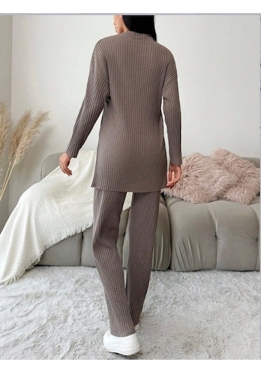 Defymoda Kadın Uzun Kollu Kaşkorseikili Takım Sütlü Kahve