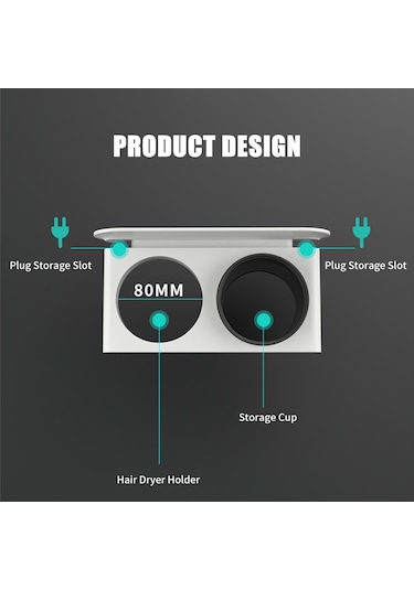 Moveevo Menen Saç Kurutma Makinesi Tutucu Duvara Monte Saç Kurutma Makinesi Askı Rafı Düzenleyici Bardak Saklama Rafı Banyo