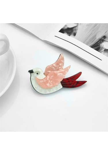 Blucome Akrilik Broş Kadınlar İçin Uçan Kuş Pembe Tüy Kırmızı Kuyruk Broş Kadın Yüksek Kaliteli Genç Kız Takısı Çanta Elbise Pembe