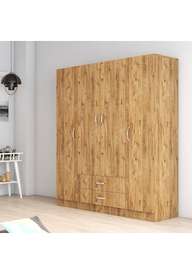 tanmob 4 Kapılı Iki Çekmeceli Geniş Gardrop Çam - Grd0602