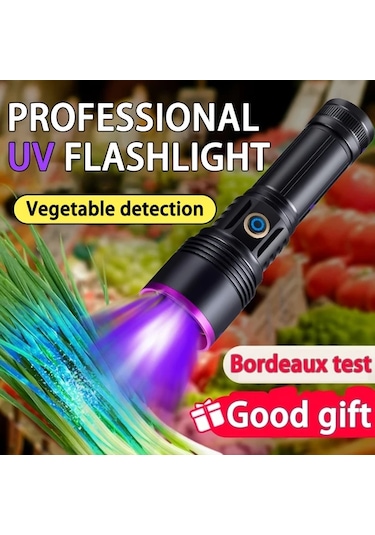 Cordial 1 Adet Profesyonel 365nm Uv El Feneri Siyah Alüminyum Alaşım Sebze Algılama Taşınabilir Yüksek Güçlü Led Şarj Edilebilir 26650 Pil Floresan Algılama Ideal Hediye Siyah