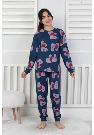 Tangled Hearts Desenli Kız Çocuk Pijama Takımı 8-13 Lacıvert