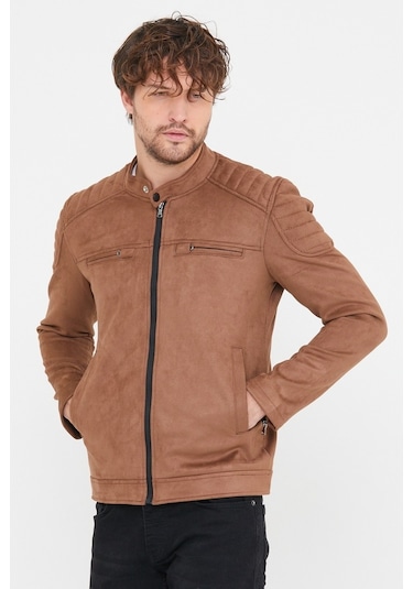 Erkek Kahverengi Dar Kesim Süet Ceket Mont-Kahverengi