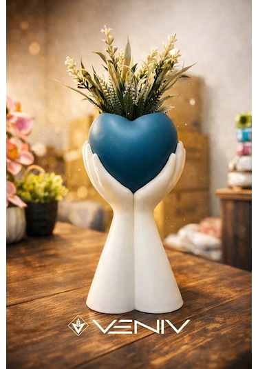 Dekoratif Pinterest Lüks Saksı + Bitki - 25 Cm Mavi
