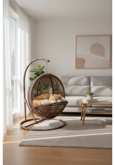 Reyo Pet Lüxperi Kedi Salıncağı & Kedi Yatağı & Kafesi 38x45x65 Cm Kahve