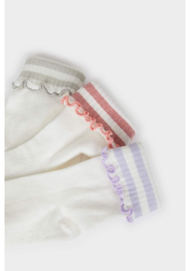 DeFacto Kız Bebek Kaydırmaz Taban 3'lü Pamuklu Uzun Çorap E4670A5NSWT1 Beyaz
