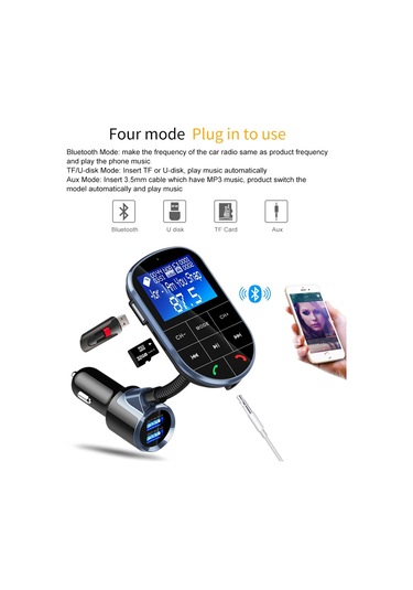 Bc37 Çift Usb Şarj Akıllı Bluetooth Fm Verici Mp3 Müzik Çalar Araç Kiti, Ahizesiz Arama Ve Tf Kart Ve U Disk Siyah Desteği