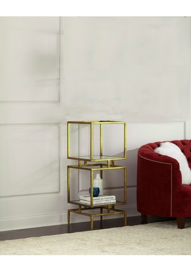 Olope Gold Metal 2 Raflı Kitaplık Çiçeklik Gümüşlük Duvar Rafı